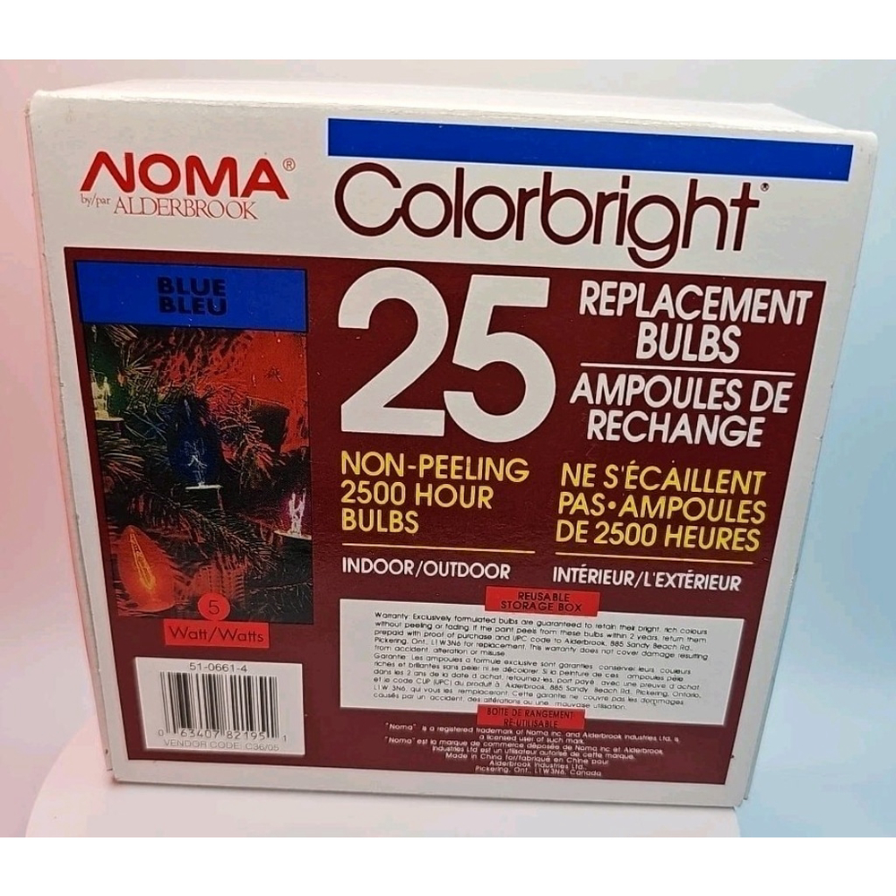 Vintage Noma Colorbright Indoor/Outdoor 25 Replacement Bulbs : Blue 5 Watts
